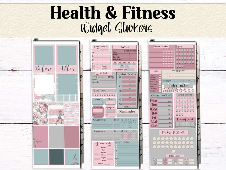 Peaceful Pastel Health and Fitness Stickers Digital Planner Stickers Goodnotes Elements Yoga Fitness Diet Widgets Icons PNGs image 6