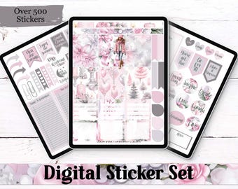 Pink Christmas Digital Sticker Pack | 500+ Winter Planner Stickers | Holiday Journal PNGs | Goodnotes | Feminine Christmas Stickers