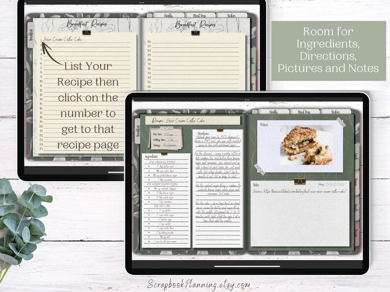 Botanical Digital Menu Planner Digital Recipe Book Ipad Etsy