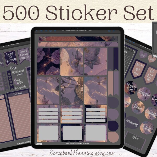 Stickers for Dark Mode Planner | Flowers Theme | Digital Planner Stickers Goodnotes | Digital Sticker Pack | Goodnotes Stickers