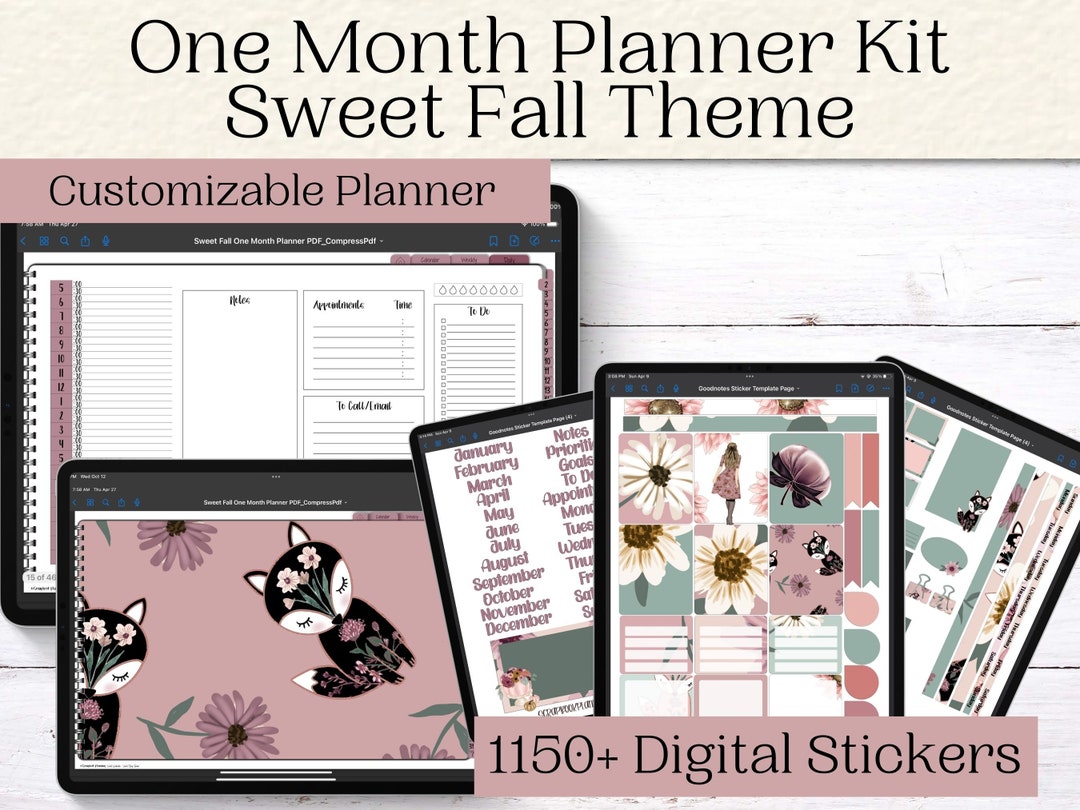 Monthly Digital Planner Kit With Digital Stickers Sweet Fall Themed
