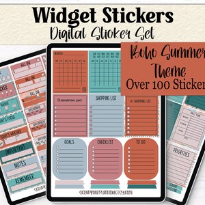 Digital Widget Stickers | Boho Summer Theme Digital Stickers | Goodnote Elements | Planner Stickers | Pre-Cropped PNGs | Planner Essentials