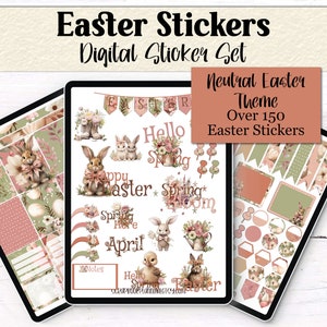 Easter Digital Sticker Set | April Digital Planner Stickers | Ipad Stickers | Goodnotes Elements | Neutral Easter Theme Stickers