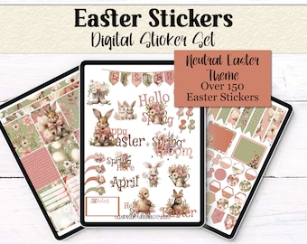 Neutral Easter Digital Stickers: Planner Set (150+ PNG)