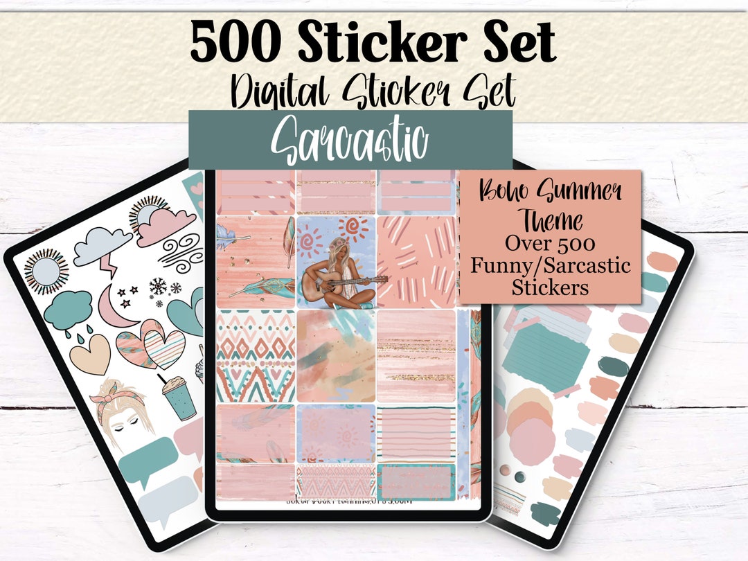500 Digital Sticker Set Sarcastic Funny Stickers Boho Summer Themed