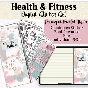 Peaceful Pastel Health and Fitness Stickers Digital Planner Stickers Goodnotes Elements Yoga Fitness Diet Widgets Icons PNGs image 1