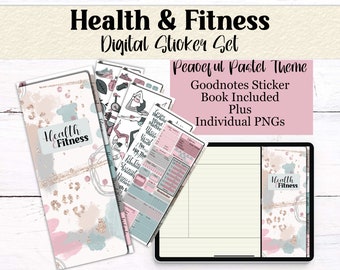 Peaceful Pastel Health and Fitness Stickers | Digital Planner Stickers | Goodnotes Elements | Yoga | Fitness | Diet | Widgets | Icons | PNGs