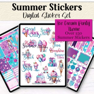 Summer Digital Sticker Set: Ice Cream Party Theme (PNG, Goodnotes)