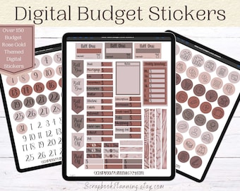 Budget Digital Stickers | Rose Gold Themed Goodnotes Finance Stickers | Goodnotes Budget Stickers | Bill Due Stickers