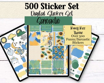 500 Digital Sticker Set| Sarcastic Funny Stickers | Busy Bee Themed ipad Stickers | GoodNotes Elements | Functional Digital Stickers