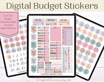 Budget digitale stickers | Vreedzame Goodnotes financiële stickers met pastelthema | Goodnotes budgetstickers | Factuurstickers