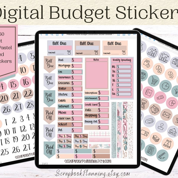 Budget Digital Stickers | Peaceful Pastel Themed Goodnotes Finance Stickers | Goodnotes Budget Stickers | Bill Due Stickers