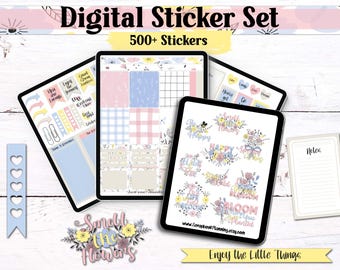 Wildblumen Digitale Aufkleber | 500+ Pastell Sticker für Goodnotes | Funktionale und dekorative PNGs | Niedlicher floraler digitaler Download