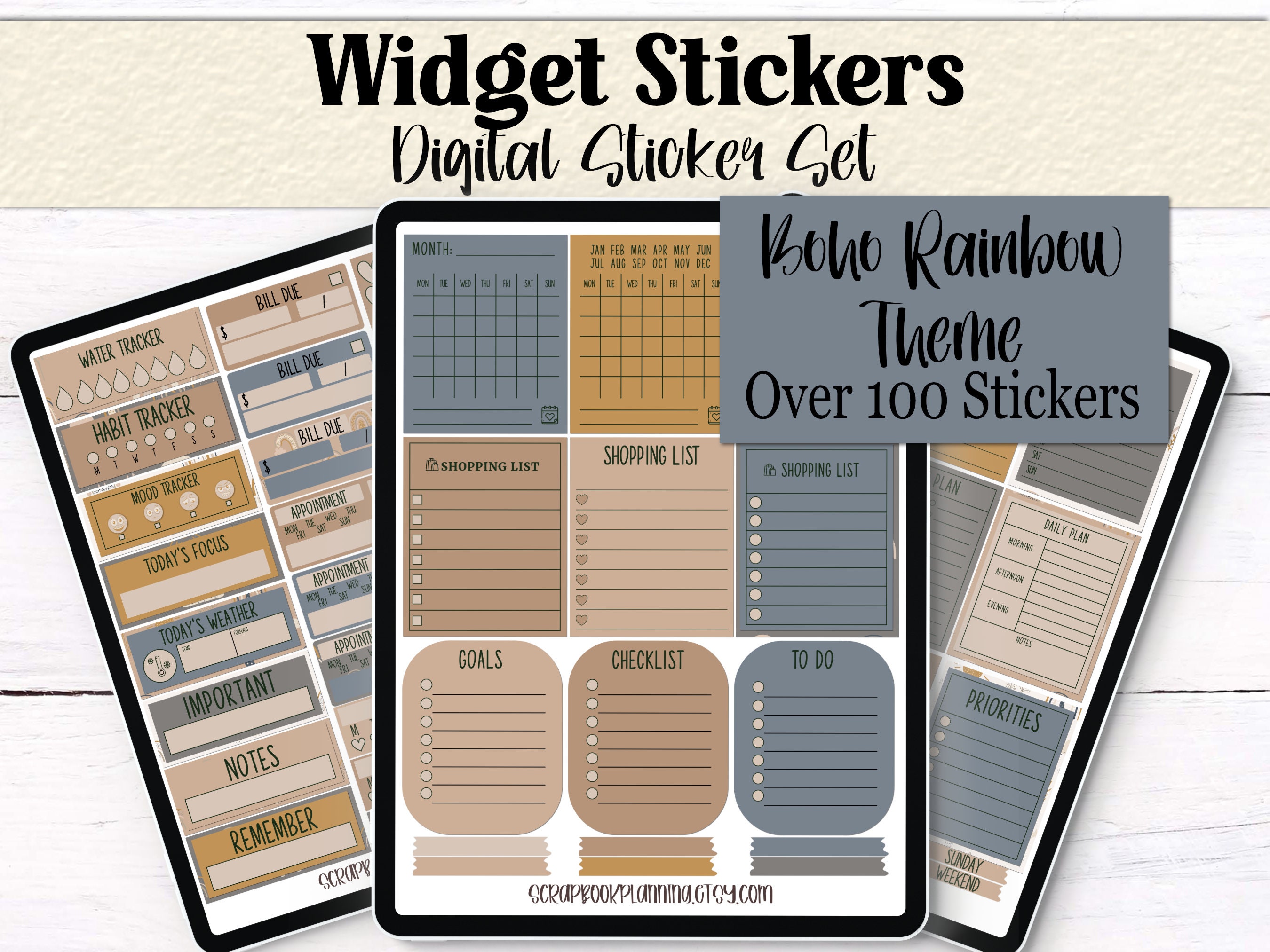 Sticker Widget Boho Rainbow Widget Sticker Set | 100+ Digital Planner Stickers ...