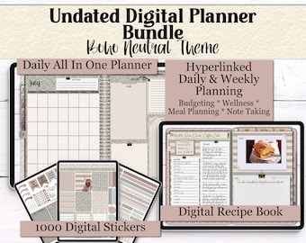 Boho Neutral Color Theme Bundle | Undated Digital Planner | Self Care Planner | Budget Planner | Menu Planner | Digital Stickers | GoodNotes