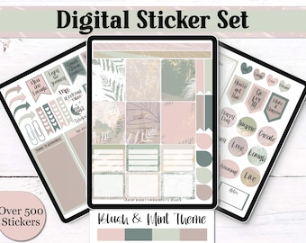 Blush & Mint Digital Planner Stickers | 500+ Pastel Goodnotes Stickers | Boho Minimal iPad Planning PNGs | Aesthetic Digital Download