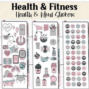 Peaceful Pastel Health and Fitness Stickers Digital Planner Stickers Goodnotes Elements Yoga Fitness Diet Widgets Icons PNGs image 4