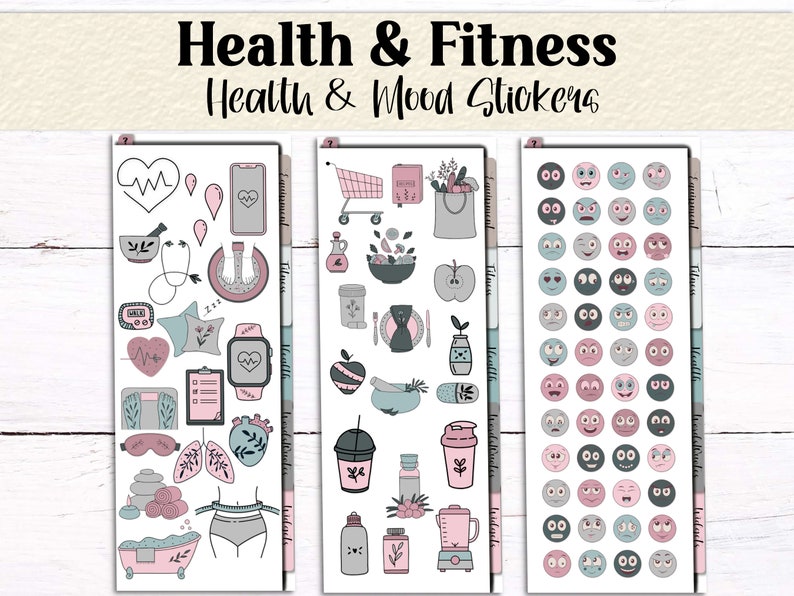 Peaceful Pastel Health and Fitness Stickers Digital Planner Stickers Goodnotes Elements Yoga Fitness Diet Widgets Icons PNGs image 4