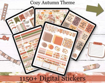 Gezellige digitale herfststickerset | 1150+ herfstplannerstickers | Goodnotes en png's | Budget, menu, zelfzorg, plannerstickers