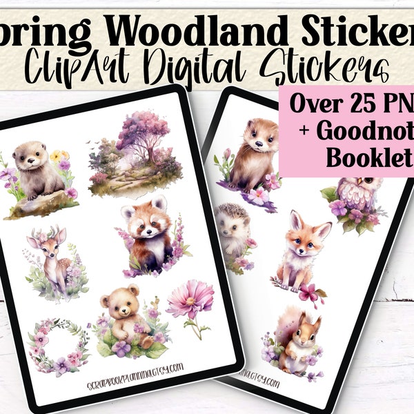 Clipart Digital Stickers | Spring Woodland Animals Digital Stickers | Goodnote Elements | Planner Stickers | Pre-Cropped PNG | Scrapbooking