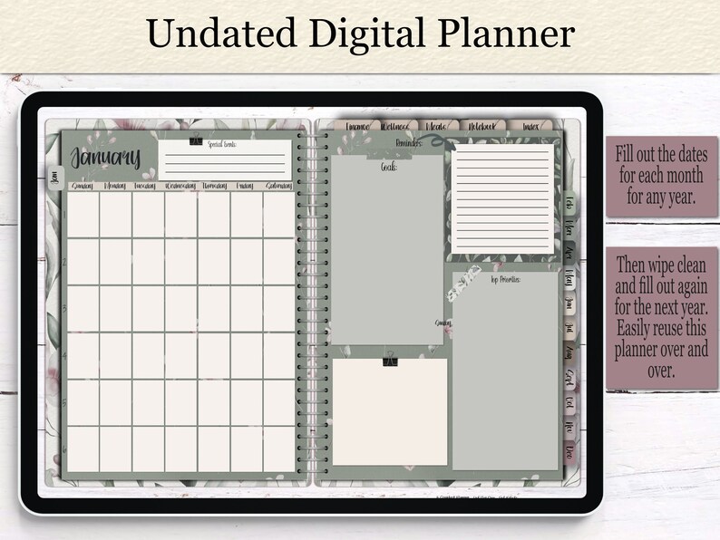 Botanical Themed Bundle Undated Life Planner Self Care Planner Budget Planner Meal Planner 1000 Digital Sticker Pack Good Notes image 5