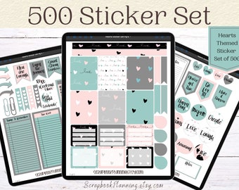 500 Digital Sticker Set | Hearts Theme Planner Stickers | 500 Pastel ipad Stickers | GoodNotes | Scrapbook Stickers | Functional Stickers