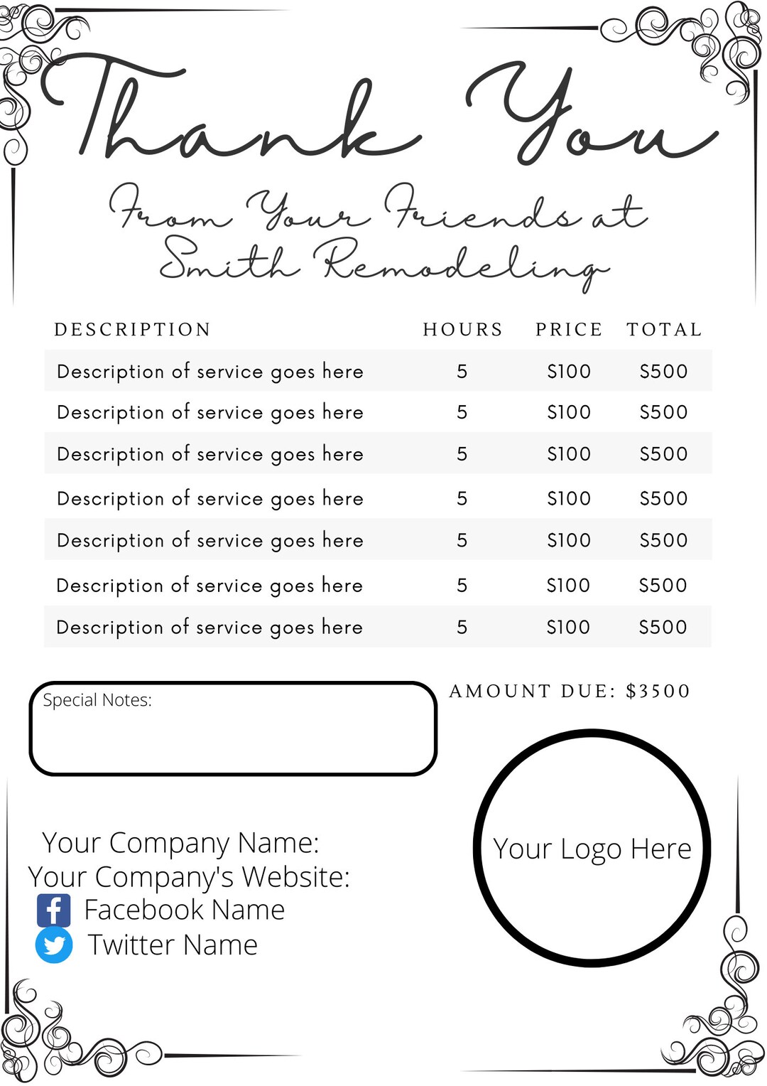 Editable Printable Invoice Template L Photography Invoice Template - Etsy