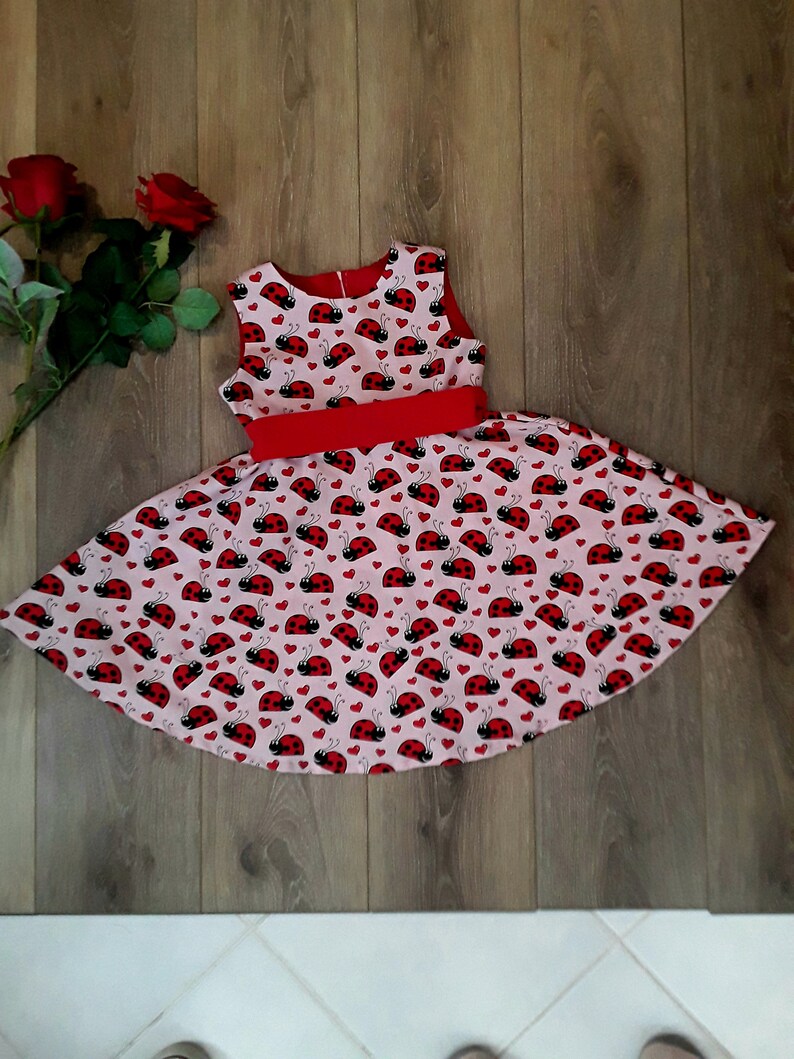 Little Girl's Pink Lovebug Dress With Red Hearts Girl's Love Bug Dress ...