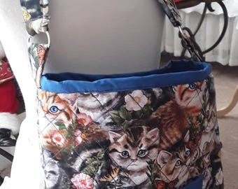 Quilted Tote with Cats; Quilted Fabric Bag with Cats
