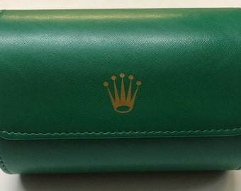 Rolex Watch Roll, Green Travel Case, 2 Slot Watch Storage, Luxury High End PU Leather