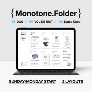 2026 Digital Planner for Goodnotes | Monotone Folder Diary | Minimal Monthly & Weekly iPad Planner