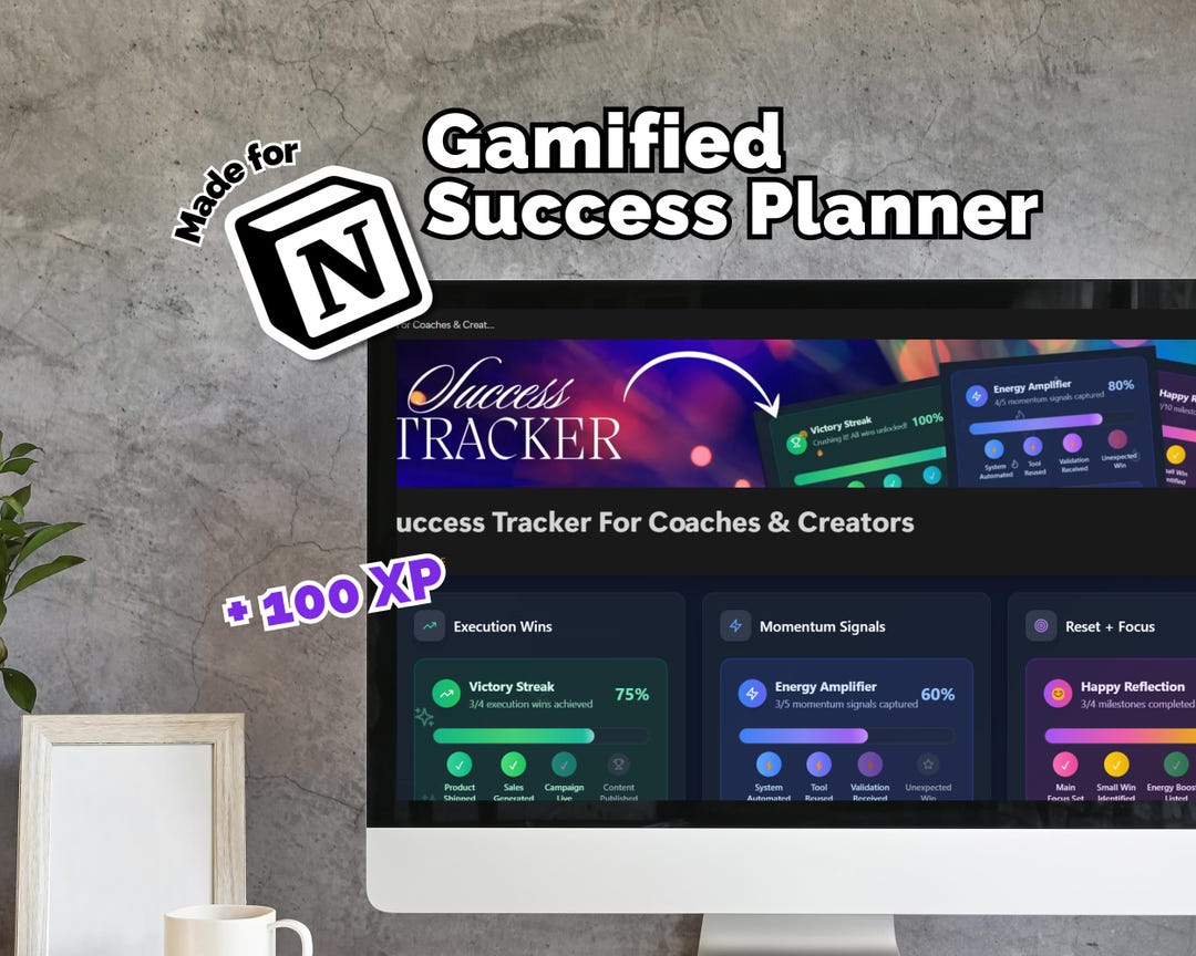 Gamified Notion Template Weekly Planner for Coach & Creator Success