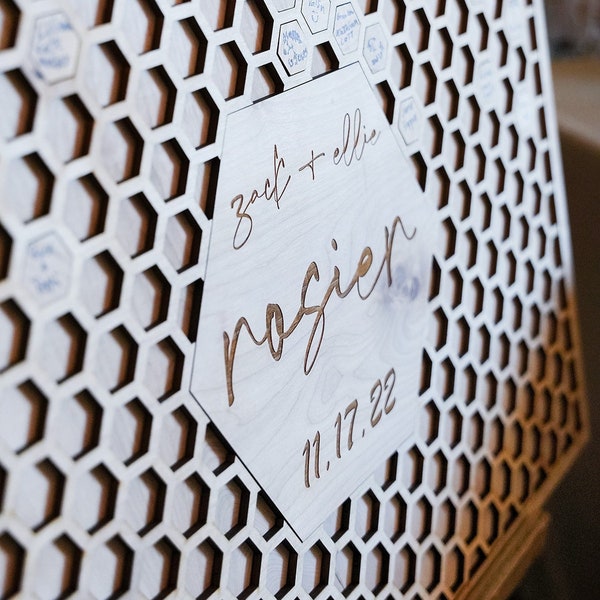 Libro de visitas de boda, libro de visitas alternativo, letrero hexagonal, madera en capas, libro de visitas único, libro de visitas personalizado, Bumble Wedding