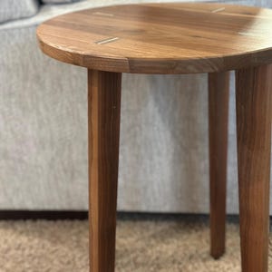 Handcrafted Round Walnut Side Table With Maple Accent, Tapered Legs, Nightstand, End Table, Custom Sizing