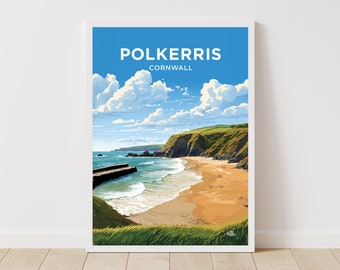 Polkerris Travel Print | Wall Art | Polkerris Wall Hanging Home Décor Polkerris Cornwall Gift Art Lovers England Art Lover Gift