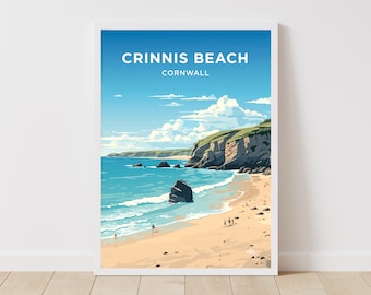 Crinnis Beach Travel Print | Wall Art | Wall Hanging Home Décor Carlyon Bay Crinnis Beach Cornwall Gift Art Lovers England Art Lover Gift