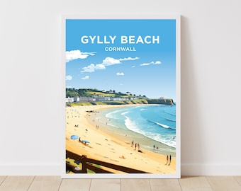 Gylly Beach Falmouth Travel Print | Wall Art | Gylly Beach Wall Hanging Home Gylly Beach Cornwall Gift Art Lovers England Art Lover Gift