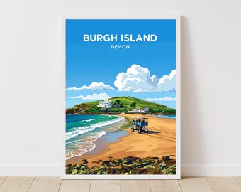 Burgh Island Reisedruck | Wandkunst | Bigbury Devon Posterrahmen Geschenk, Hochzeitsgeschenk