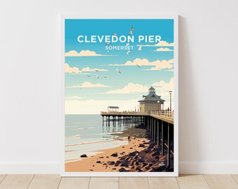 Clevedon Pier Travel Print | Wall Art | Wall Hanging Clevedon Pier Somerset Home Décor Gift Art Lovers England Art Lover Gift