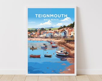 Teignmouth Back Beach Travel Print | Teignmouth Back Beach  Wall Art | Devon Wall Hanging Home Décor Gift Art Lovers England Art Lover Gift