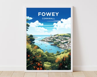 Fowey Travel Print / Arte de pared / Fowey pared colgante decoración del hogar Fowey Cornwall regalo amantes del arte Inglaterra regalo amante del arte