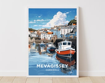 Mevagissey Travel Print | Wall Art | Mevagissey Cornwall Wall Hanging Home Décor Mevagissey Gift Art Lovers England Art Lover
