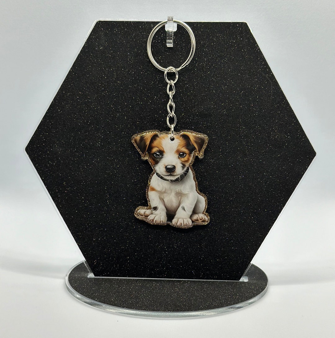Jack Russell Acrylic Keychain: Glitter Puppy Car Key Accessory - Etsy