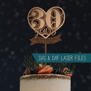 Laser SVG Cut File 20th 30th 40th 50th Birthday Anniversary Cake Topper // Feliz aniversario personalizado // Patrón glowforge cricut silueta