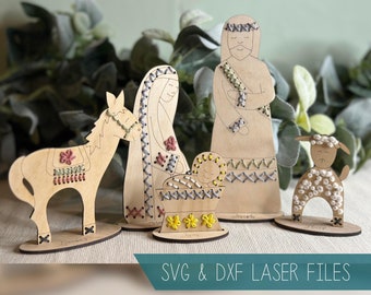 Christmas Nativity Wood Embroidery Set SVG Laser Cut Files
