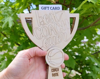 Laser SVG Cut File Basketball Coach Award // Sports Trophy Coach Teacher Gift // Gift Card // Pattern for glowforge omtech cricut silhouette