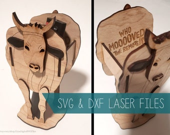 Laser SVG Cut File Remote Control Holder // Cow Lover // Farm Girl Boy Gift // Pattern for glowforge omtech cricut silhouette