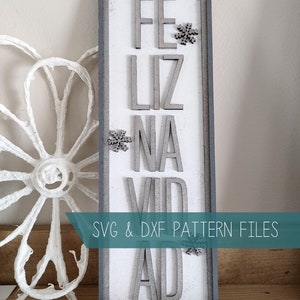 Feliz Navidad Christmas Sign - Laser SVG Cut File // Holiday Decor // Pattern glowforge omtech cricut