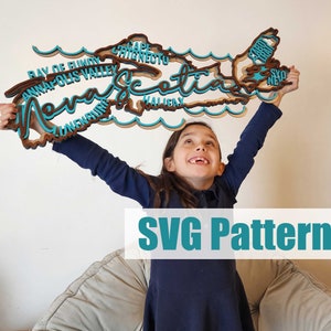 Nova Scotia Map SVG DXF Pattern // Digital Laser Cut File in 3 Layers // Canada DIY Gift // Werkt op Glowforge, Cricut, cnc router