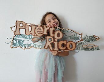 Mappa di Porto Rico Modello SVG // File digitale tagliato al laser in 3 strati // Boricua DIY Gift // Funziona su Glowforge, Cricut, CNC